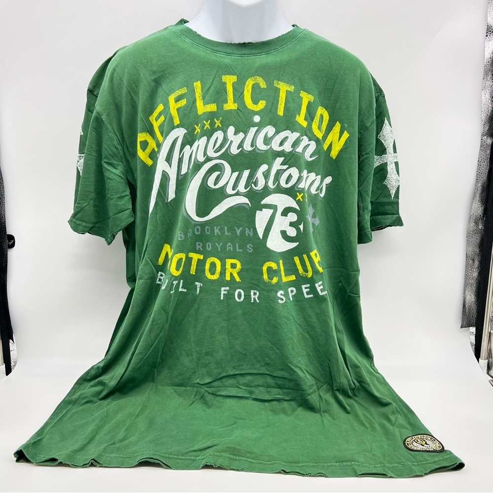Affliction Green and Yellow Short Sleeve Tees